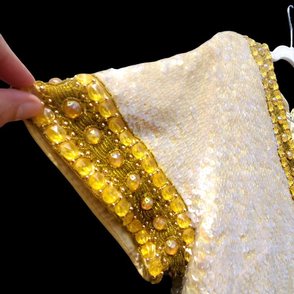 60s Sequin Beaded Yellow Skirt Set XL NWT Cleopatra Movie Inspired Hong Kong - Picture 9 of 16